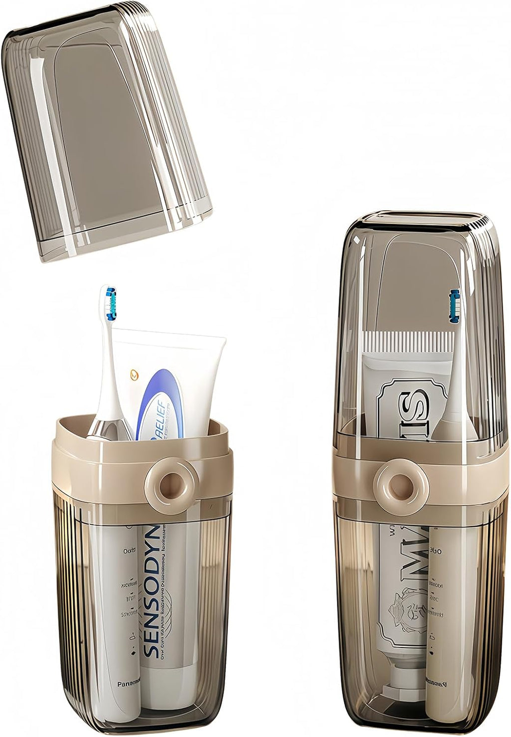 Toothbrush Travel Case Portable Clear Grey Toothbrush Holders with Cover, Leakproof Toothbrush & Toothpaste Holder for Traveling School Camping Business Trip Bathroom