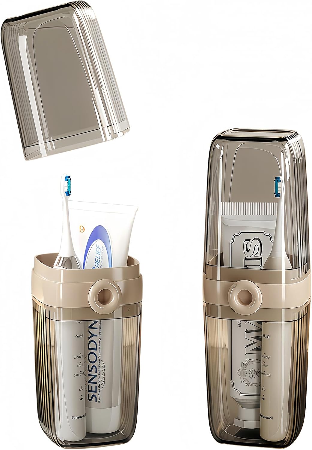 Toothbrush Travel Case Portable Clear Grey Toothbrush Holders with Cover, Leakproof Toothbrush & Toothpaste Holder for Traveling School Camping Business Trip Bathroom