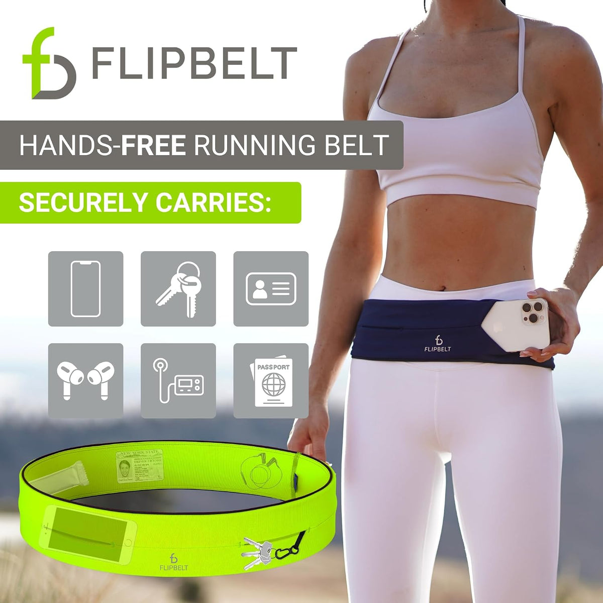 FlipBelt Classic Running Belt, Phone Holder for Running, Money Belt Pouch