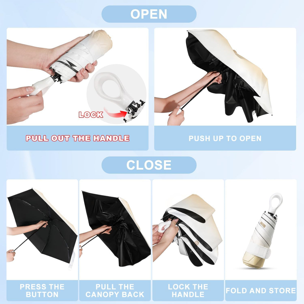 Gradient UV Umbrella UPF 50+, Mini Sun Parasol Foldable Compact Travel Size