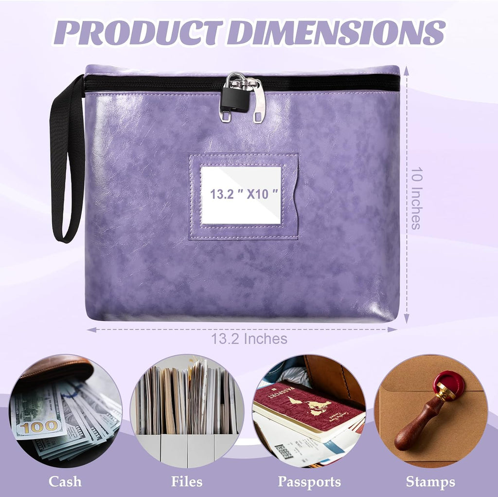2 Pack Purple Notary Bag With Lock 13.2 * 10 Inch Waterproof Notary Supplies Bag For Women Pu Leather Document Organizer Zipper File Pouch Money Bank Deposit Bags For Passport Cash Stamp Travel