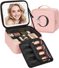 Relavel Initial Makeup Bag with LED Mirror for Women Girls, Personalized Travel Cosmetic Organizer Train Case, Birthday Gifts for Grandkids Bridesmaid Graduation Teacher Friends, Trendy Stuff, Pink O