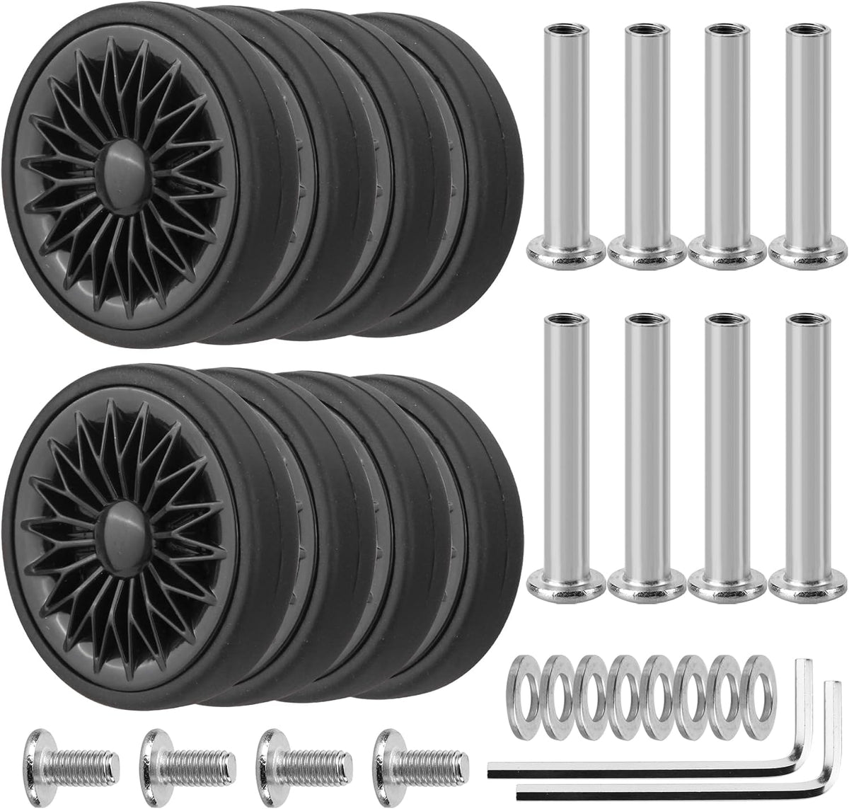 8 Pcs Double Row Suitcase Replacement Swivel Wheels OD55mm Black A28