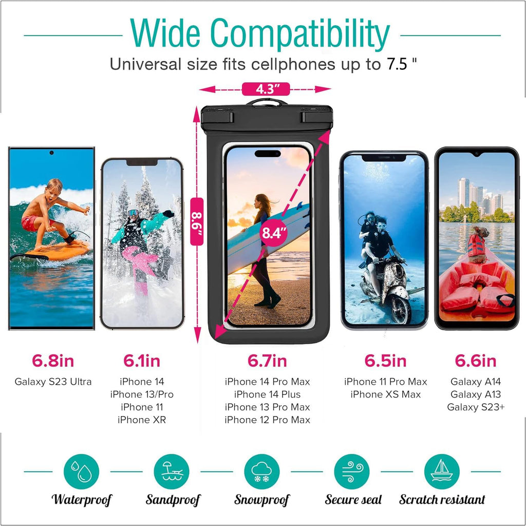 3 Pack Waterproof Phone Pouch IPX8 Universal Waterproof Case Dry Bag Phone Protector for iPhone 17/16/15/14 Pro Max Plus XS XR X8 Galaxy S25 S24 Pixel Up to 8.4"(Multicolor 3)