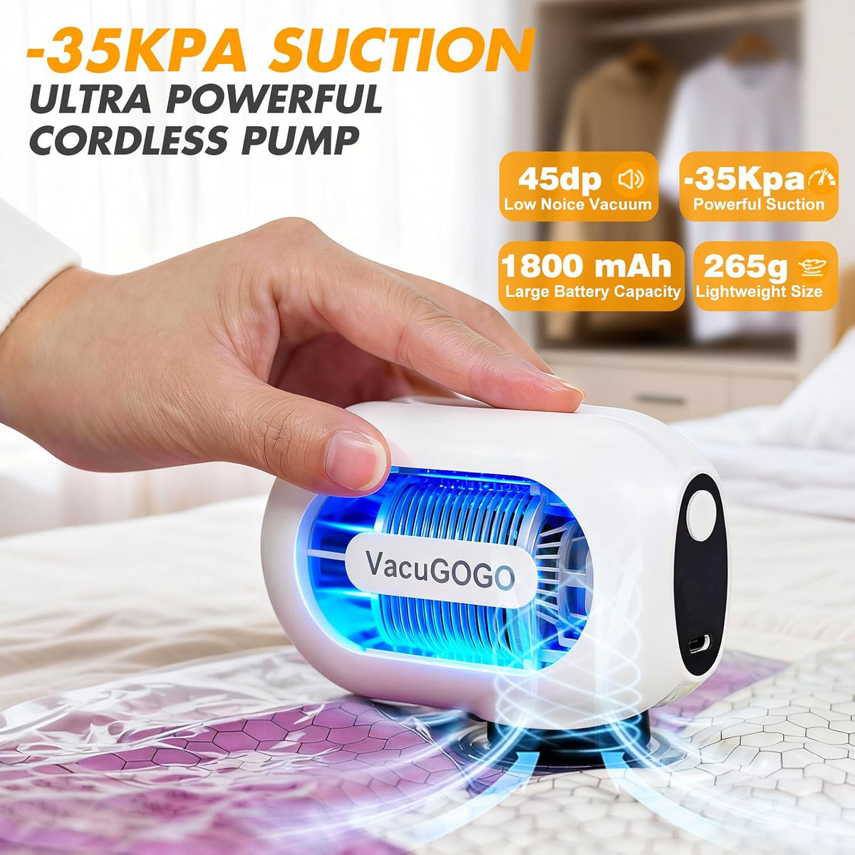 Vacuum Bags for Travel with Rechargeable Pump, 15 Pack Compression Packing Bags with 35KPA Electric Pump, 80% Space Saver for Clothes, Vacuum Seal Bags fo Carry-on Luggage Suitcase