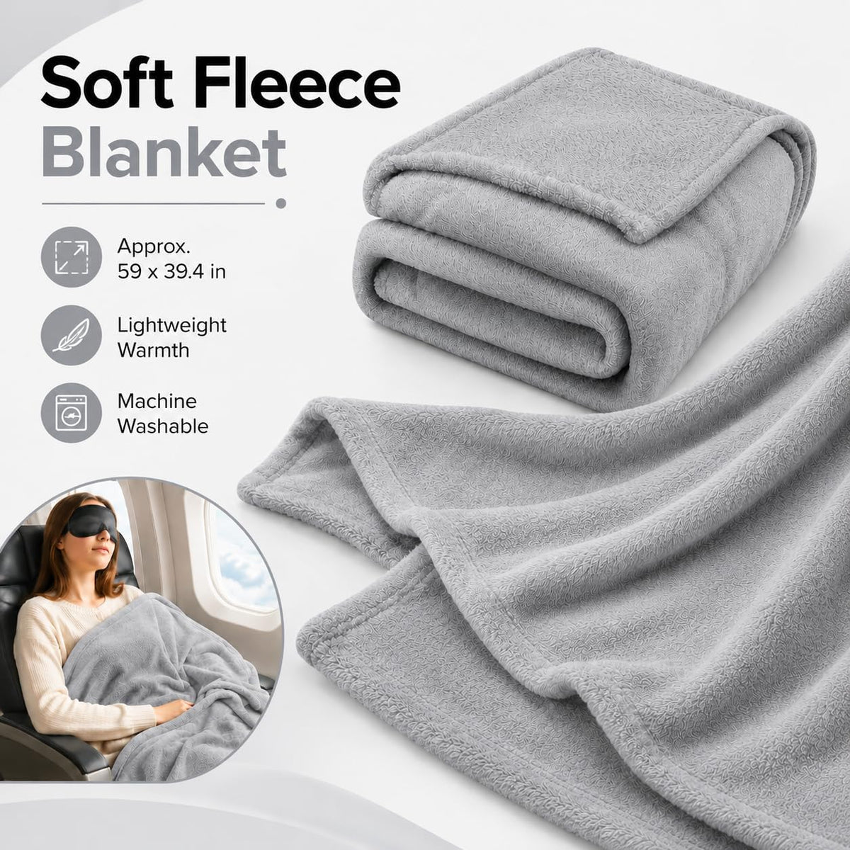 Travel Pillow and Blanket Set - Foot Hammock Rest Airplane Essentials, Grey