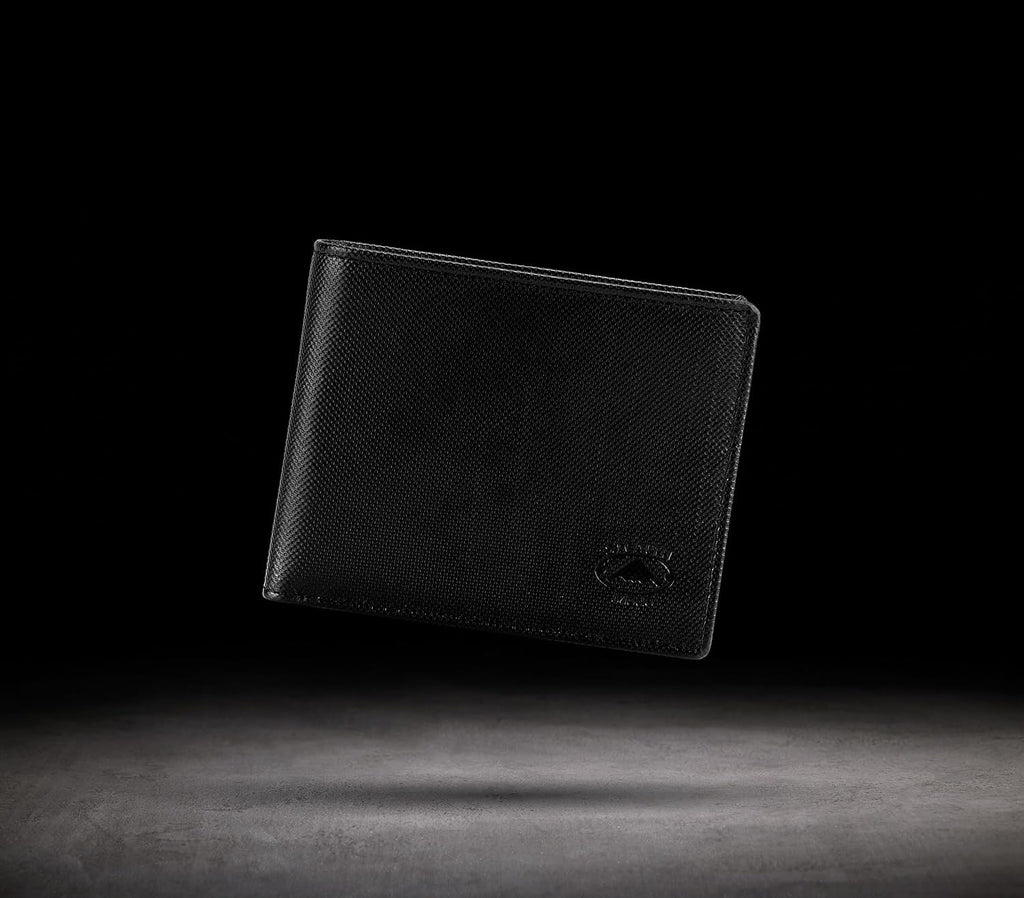Stealth Mode Leather Bifold Wallet for Men With ID Window and RFID Blocking (Black Crunch)