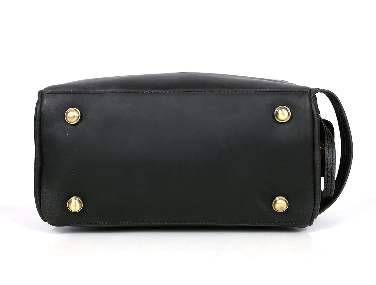 10" Premium Leather Toiletry Travel Pouch With Waterproof Lining Black Color | King-Size Handcrafted Vintage Shaving Kit By Aaron Leather Goods (Florida Black)