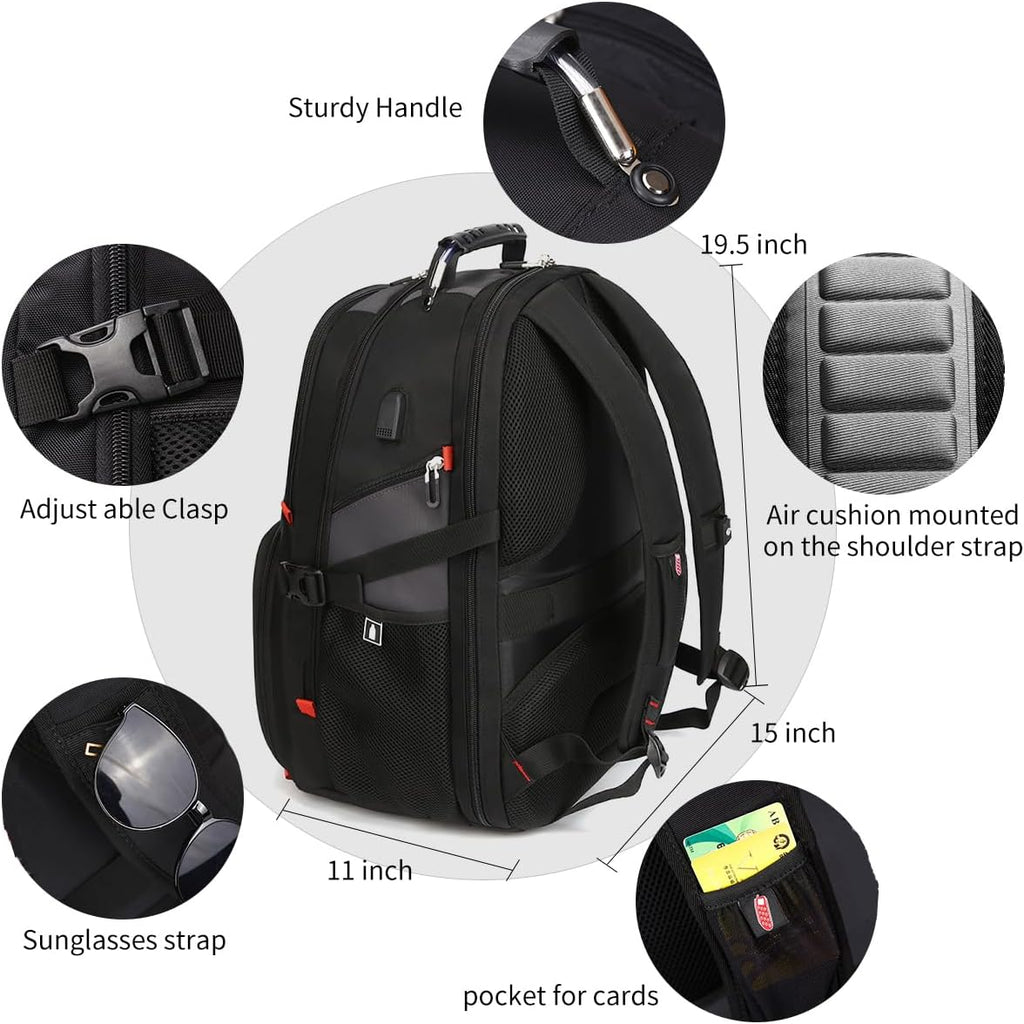 SHRRADOO Extra Large Travel Laptop Backpack for Men, Work College Backpacks
