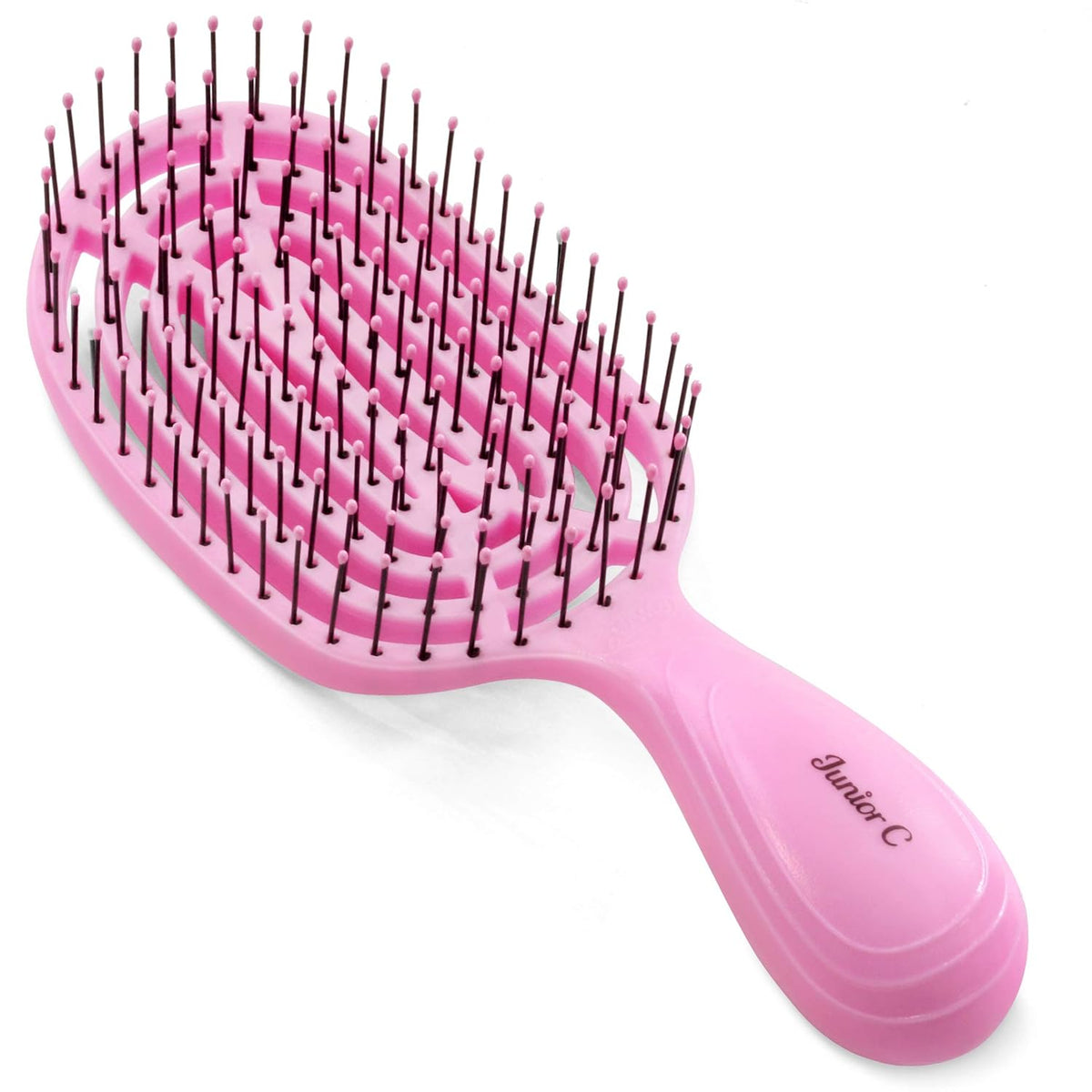 NuWay 4Hair® Junior C® Compact Scalp Care Hair Brush – Curved Vented Brush for Gentle Scalp Massage, Quick Drying, Wet & Dry Hair (Candy Pink)