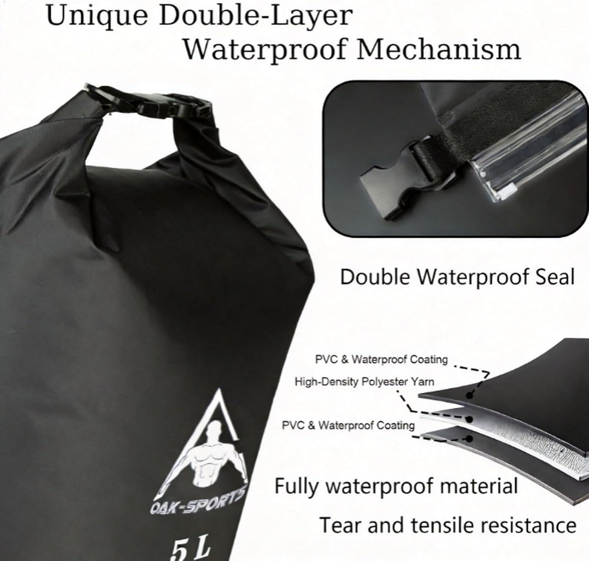 Oak-Sports Dry Bag Waterproof Backpack 5L/10L/20L/35L, Roll Top Lightweight Beach Bag (Classic Black, 10L)