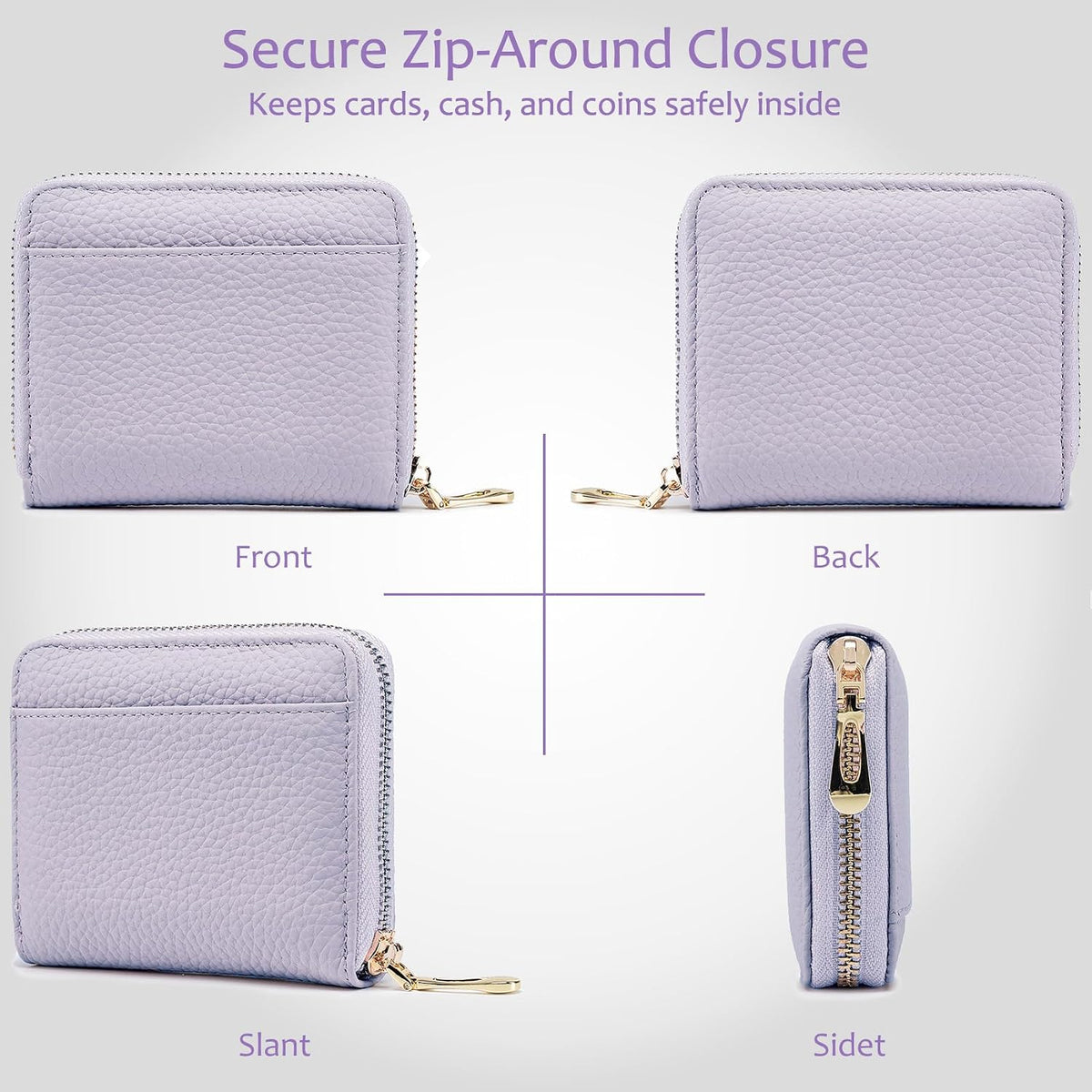 RFID Blocking Small Wallet for Women, Zip Around Design