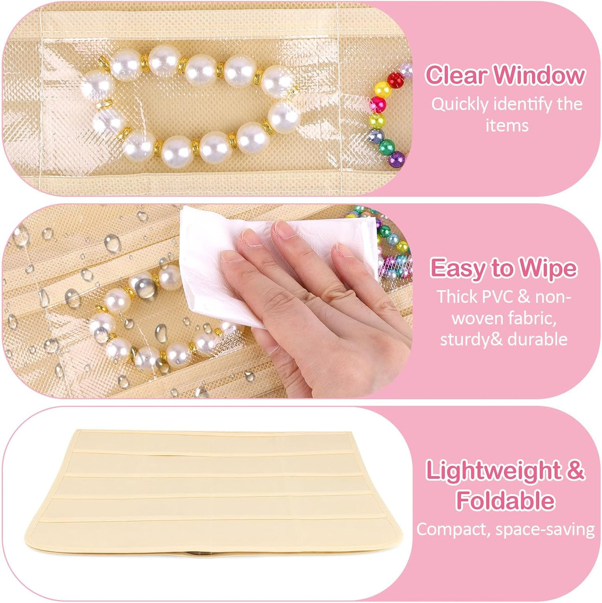 1 Pack Hanging Jewelry Organizer, 80 Clear Pockets Earring Storage