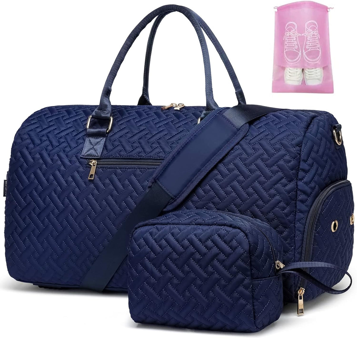 Duffle Bag for Travel, Weekender Bag with Shoe Compartment, Carry On Overnight Bag for Women with Toiletry Bag, Gym Bag with Wet Pocket, Hospital Bags for Labor and Delivery Navy