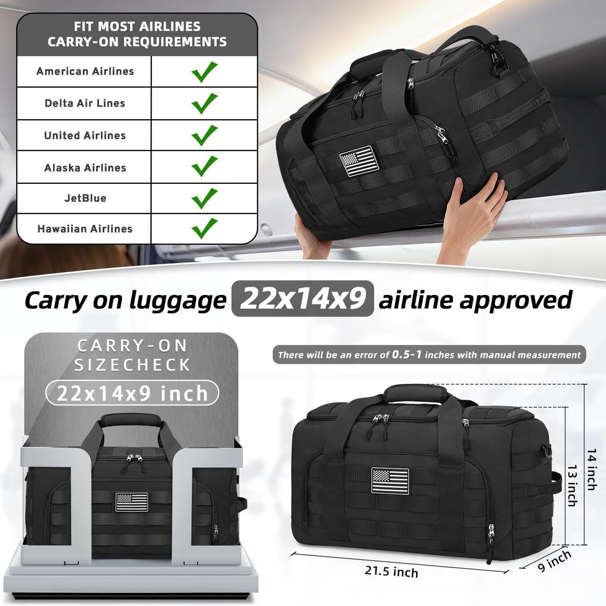 ZOMFELT Gym Bags for Men, 22x14x9 Carry On luggage Duffle Bag for Travel