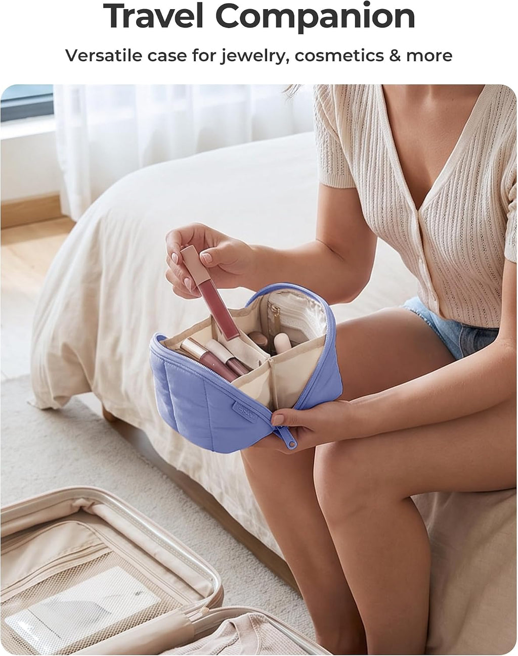 BAGSMART Mini Travel Jewelry Case, Puffy Organizer for Rings & Necklaces