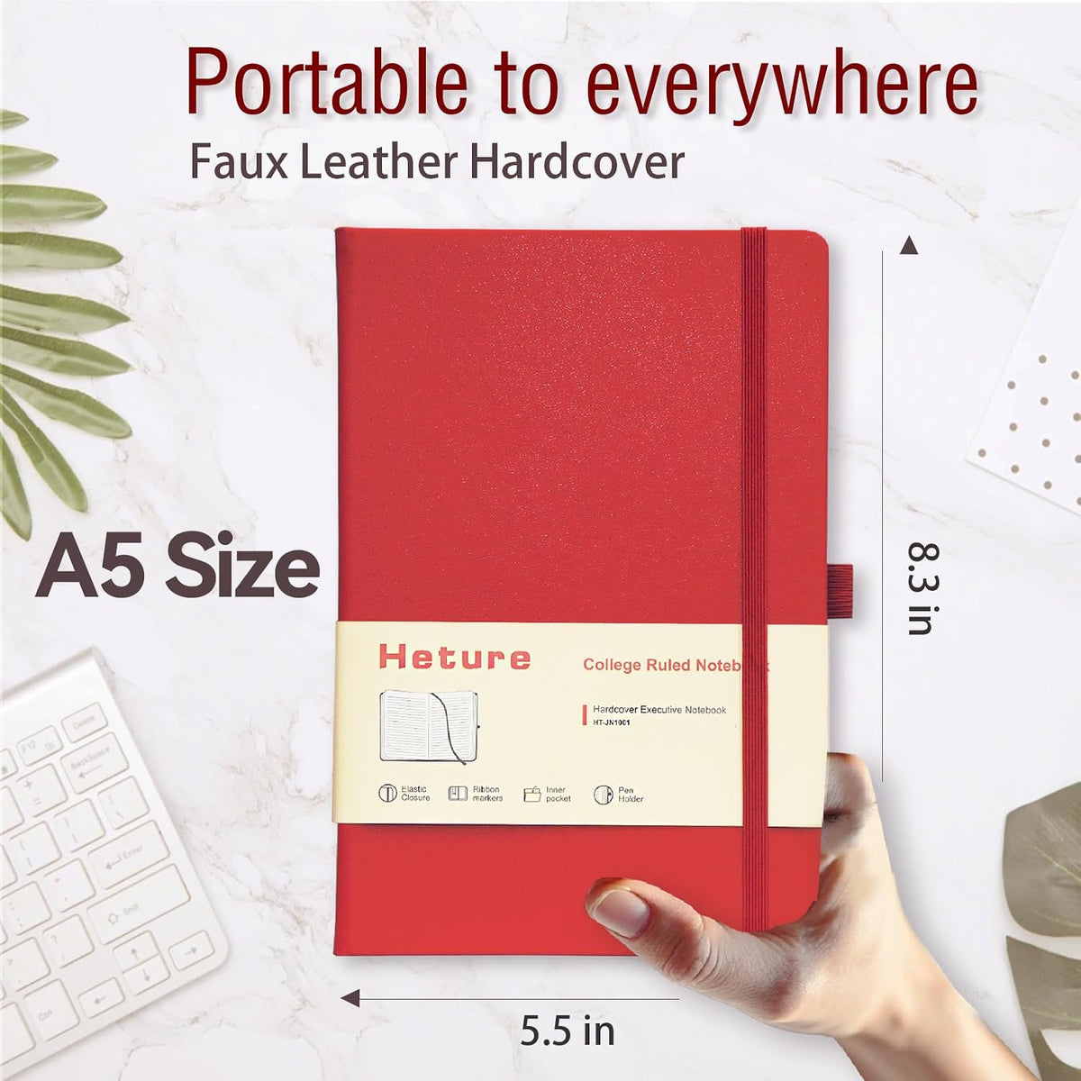 Heture Hardcover Notebooks, A5 Lined Journals Notebook for Writing 160 Pages, 8.2 x 5.5 inch, Classic Ruled Notebooks for College/Work/Travel(Lined-3 Pack, Red)