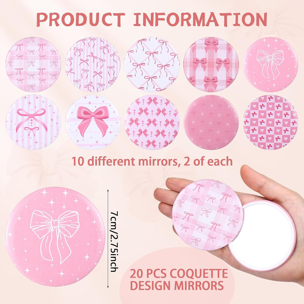 20Sets-80Pcs Pink Bow Coquette Party Favors Hair Brushes Foldable Mini Combs Pocket Cosmetic Mirrors Hair Scrunchies Trip Weekend Gifts for Sleepover Spa Birthday Party Bridal Back to School