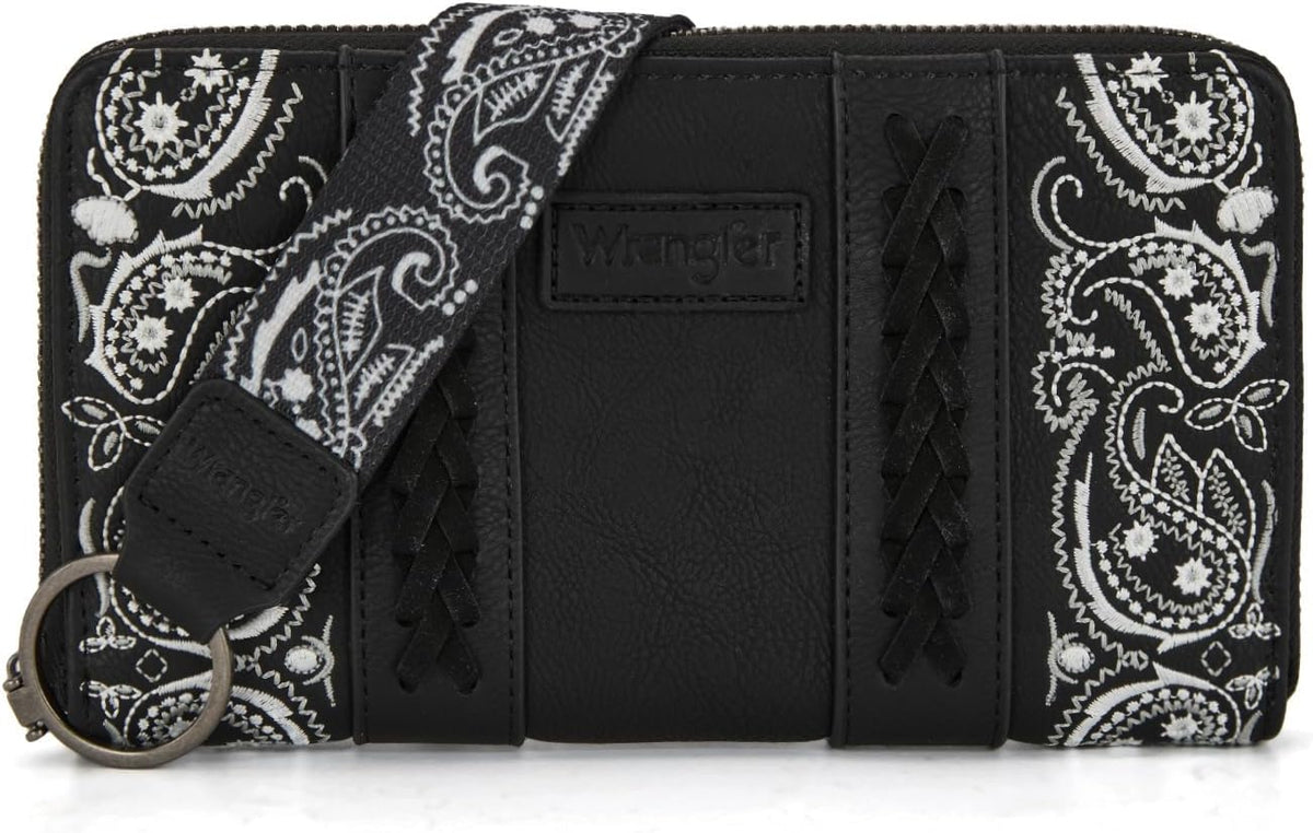 Montana West Wrangler Western Paisley Wristlet Wallet for Women, PU Leather Zip Around Clutch with RFID Blocking & Coin Pocket