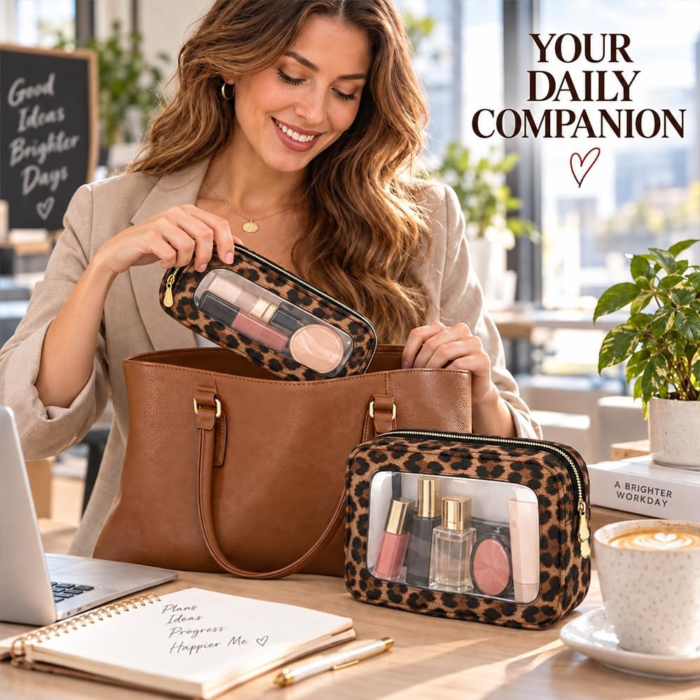 3 Piece Travel Clear Makeup Bag Set, Waterproof Cosemetic Bag with Makeup Brush Bag Make up Pouch Zipper TSA Approved Toiletry Bags for Traveling Car Accessory Bag