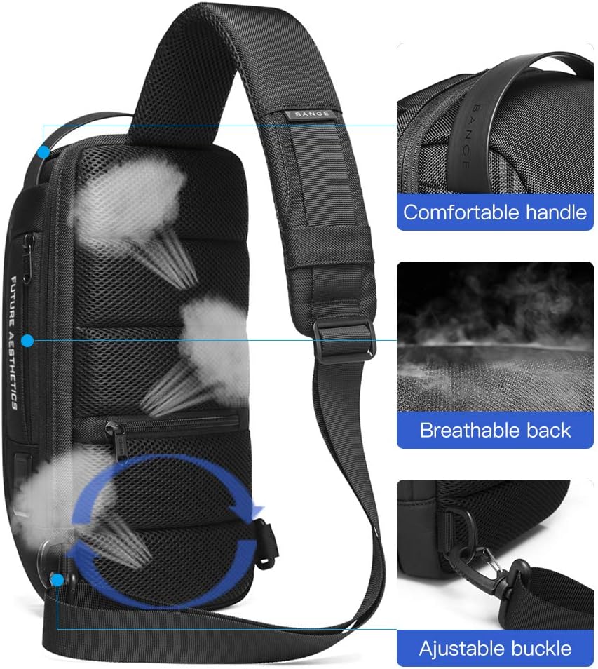 BANGE Sling Bag, Men's Chest Bag Waterproof Shoulder bags Casual Crossbody Sling Backpack with USB Charging Port for Men and Women…