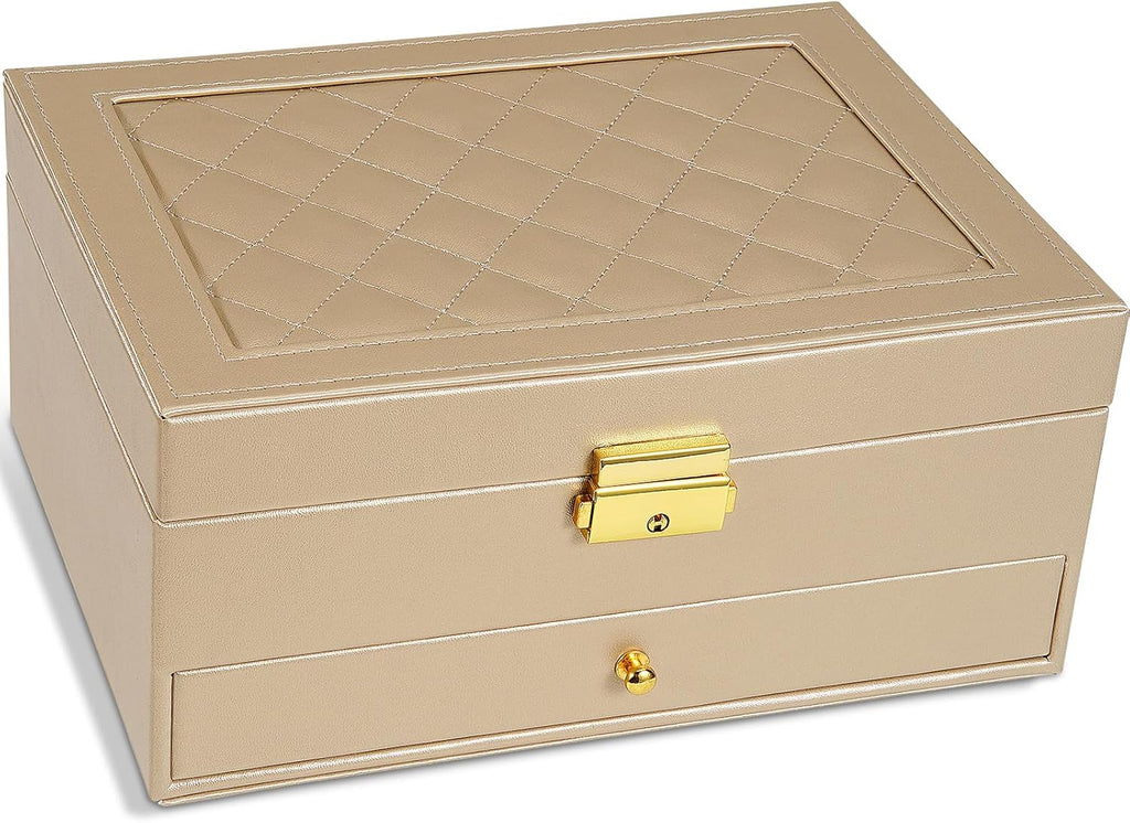 GUOER Jewelry Box for Women Girls, Two Layers Jewelry Organizer (Champagne)