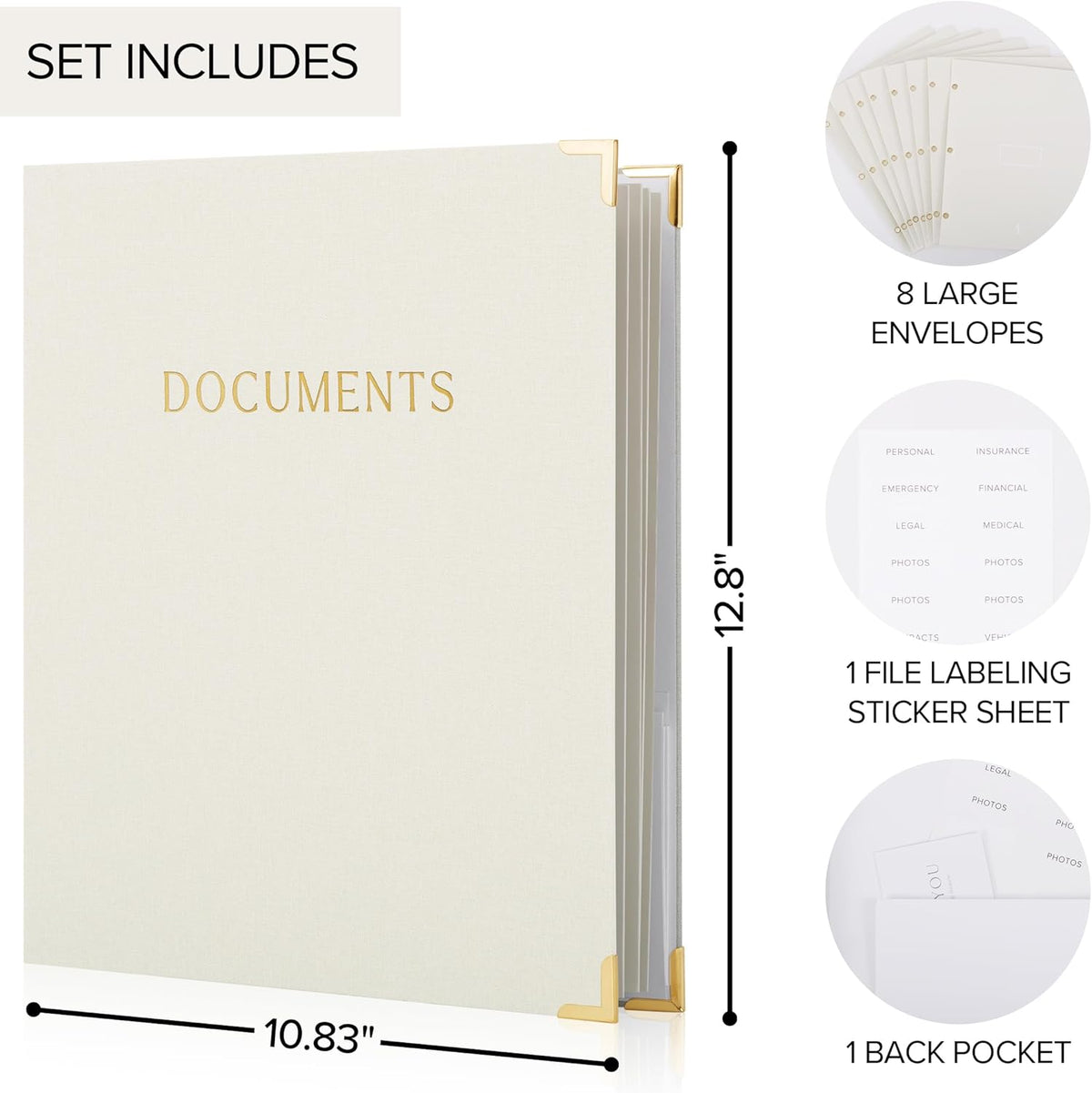 Aesthetic Document Organizer Folio - Linen Cover Life and Family Emergency Binder - Perfect Files Organizer for Your Important Documents, Birth Certificates, Passports, Social Security Cards, Photo