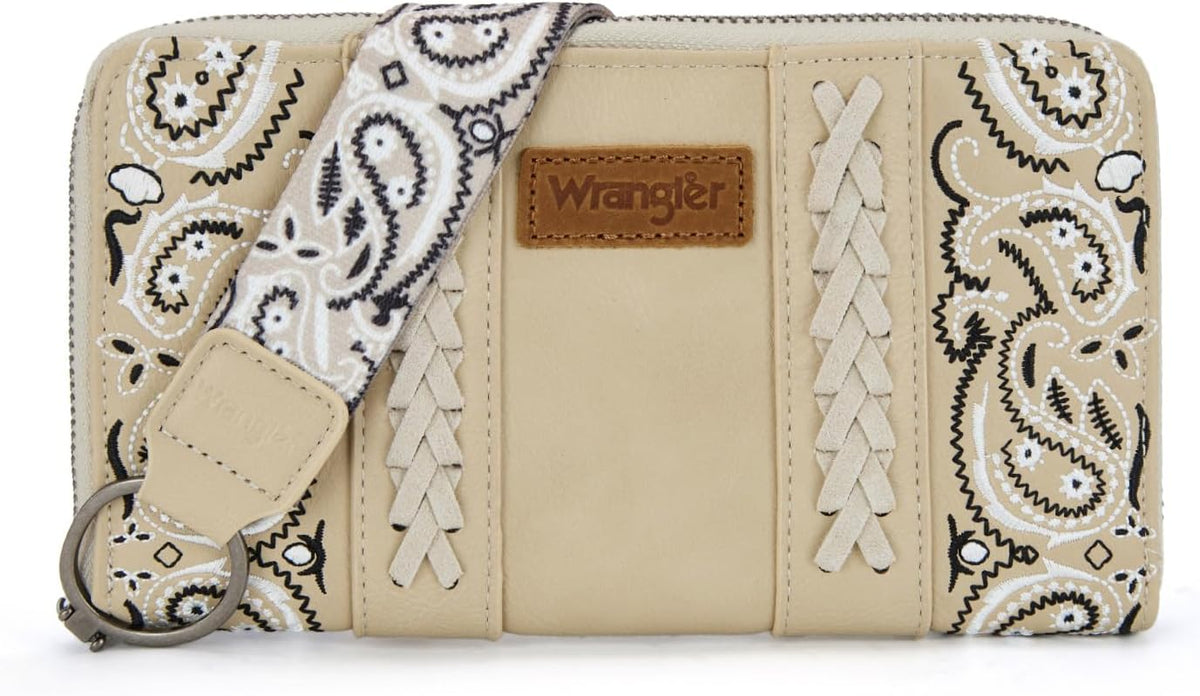 Montana West Wrangler Western Paisley Wristlet Wallet for Women, PU Leather Zip Around Clutch with RFID Blocking & Coin Pocket