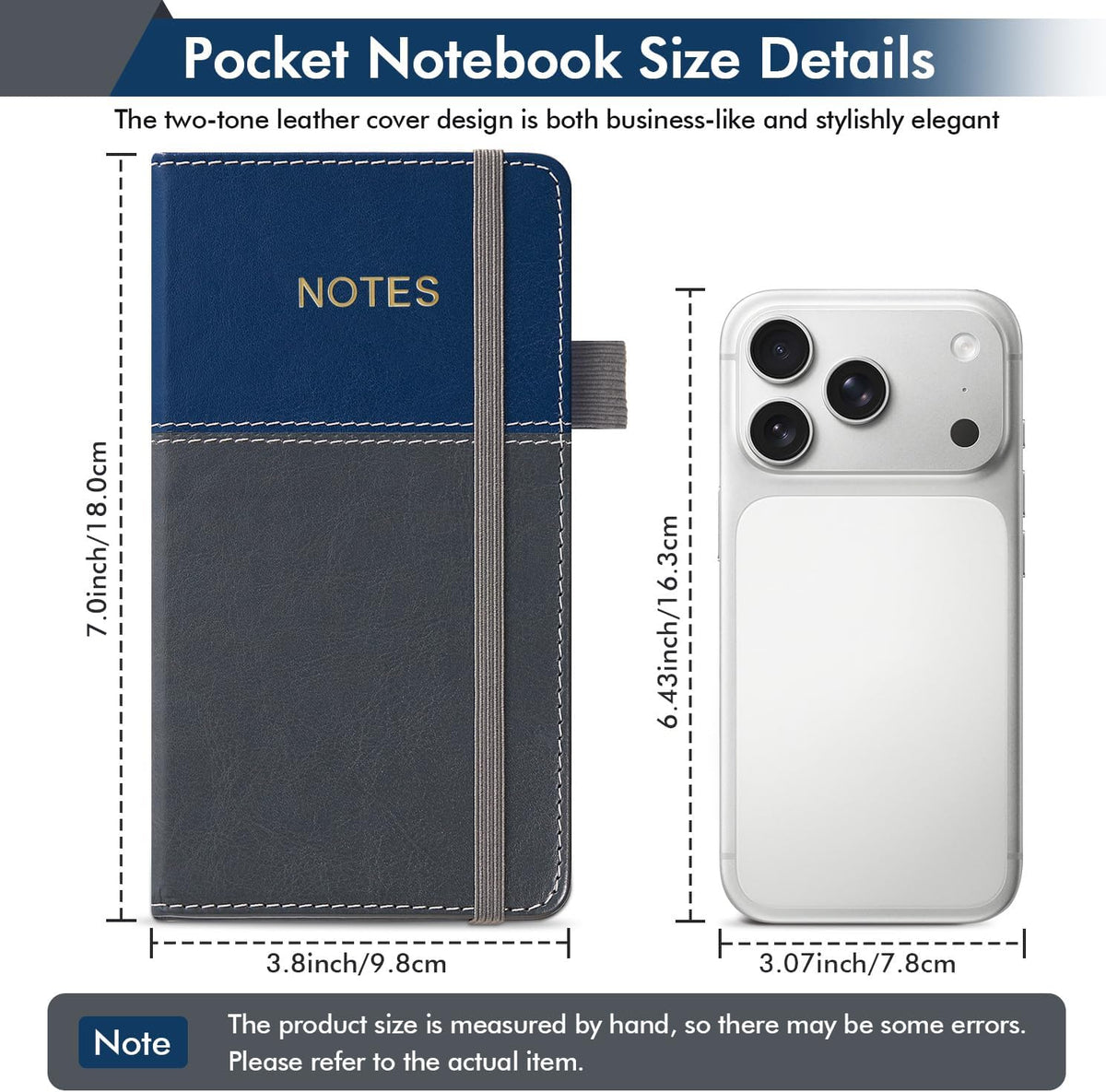 Pocket Notebook Small Journal, 3.8" x 7", A6 Lined Journaling Notebook for Women/Men Work, 140 Pages, Leather Hardcover, School Office Supplies