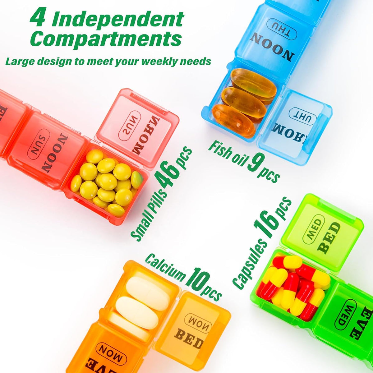 Mossime Pill Organizer 4 Times a Day, XL Weekly AM PM Pill Box, 7 Day Large