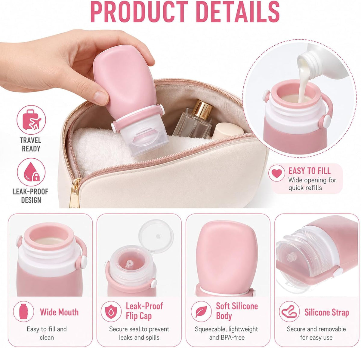 1 oz Silicone Travel Bottles, 4Pcs Leakproof Squeeze Bottle TSA Approved Travel Size Containers Shampoo Bottles Lotion Container for Toiletries Conditioner Salad Dressing Conditioner Liquid Toothpaste