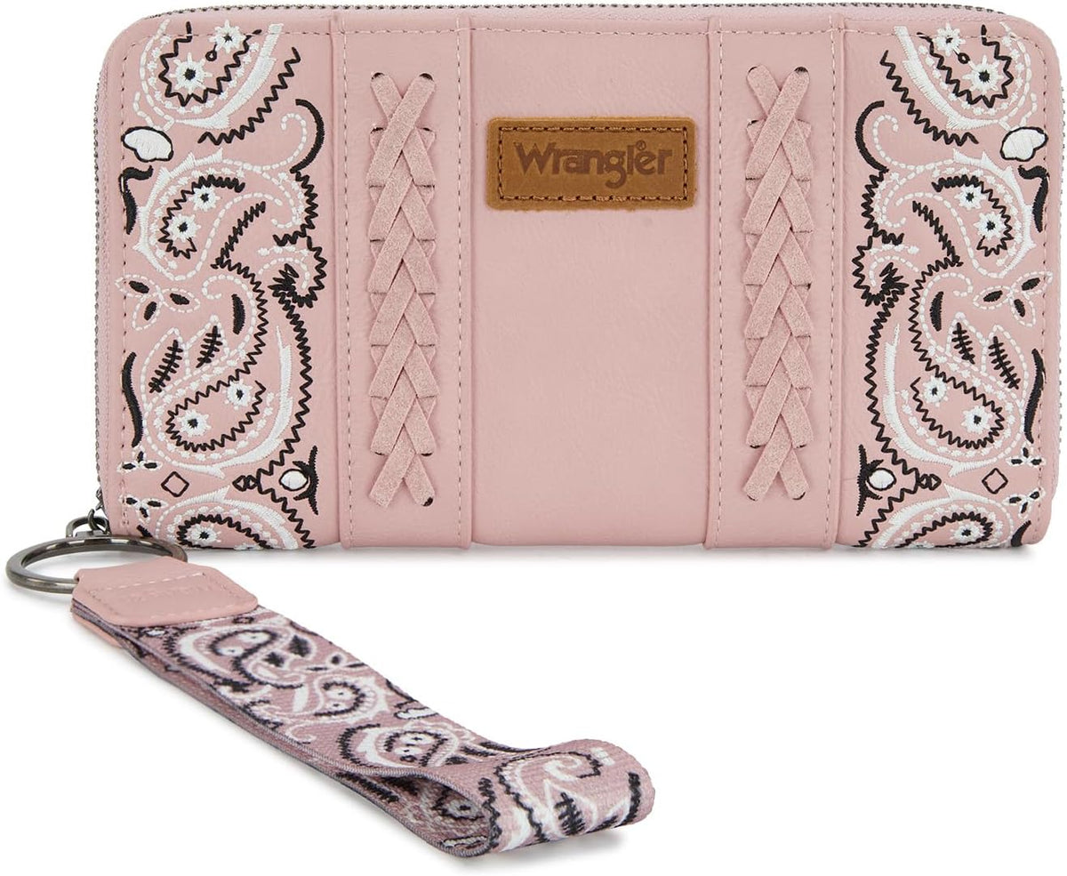 Montana West Wrangler Western Paisley Wristlet Wallet for Women, PU Leather Zip Around Clutch with RFID Blocking & Coin Pocket