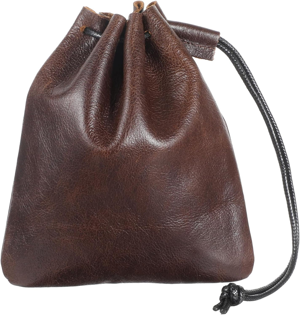 Drawstring Cowhide Bag, Leather Storage Bags Waterproof Pouch