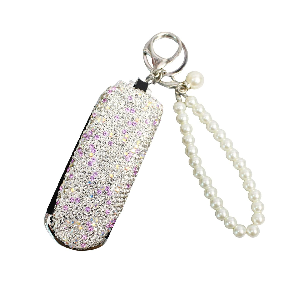 1 Pack Rhinestone Pocket Hair Brush with Mirror Bling Travel Folding Combs Sparkle Portable Collapsible Compact Comb for Women Wedding Party Silver White (With Chain-Purple)