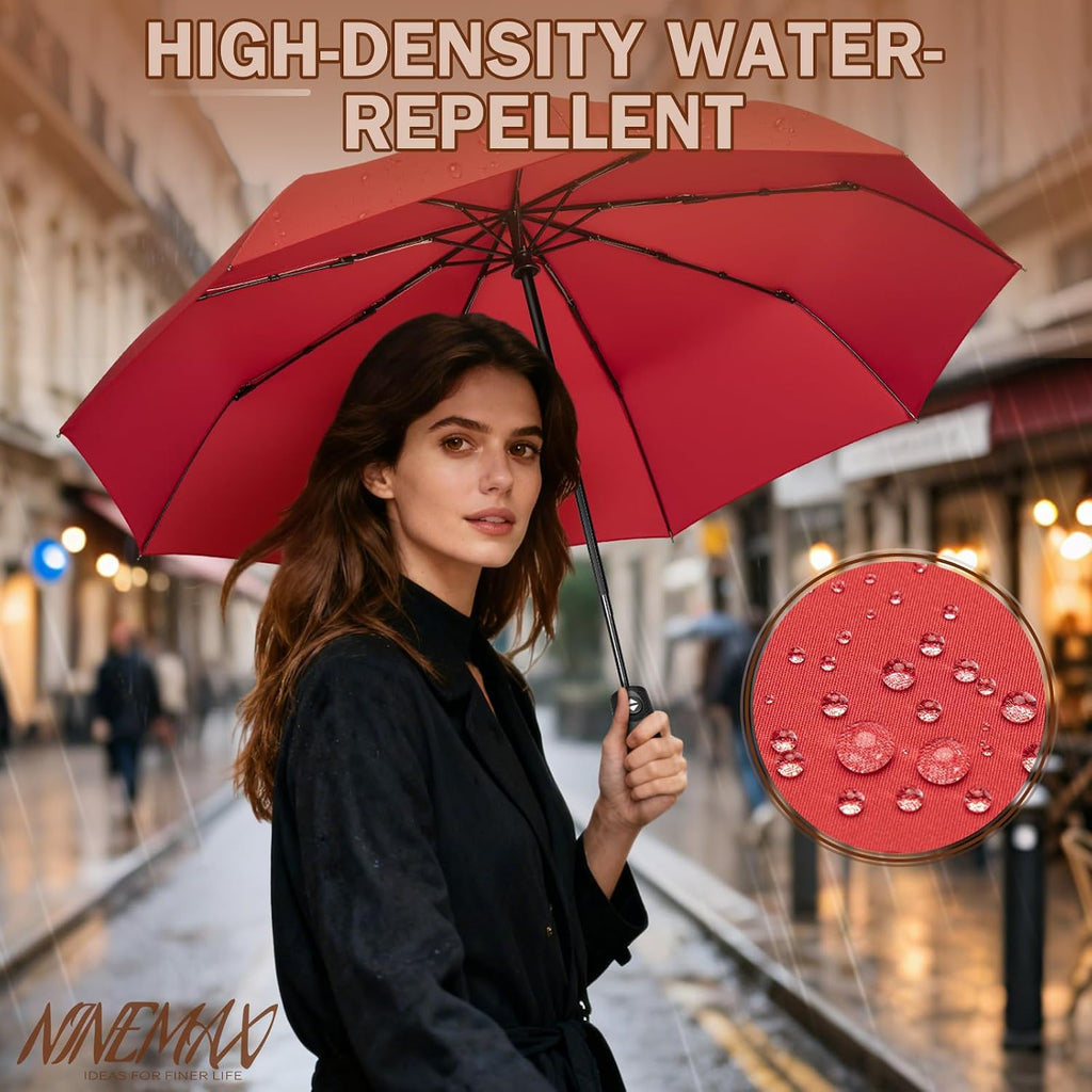 NINEMAX Windproof Travel Folding Umbrella for Men Women, Portable Compact Umbrellas Automatic Open and Close for Rain