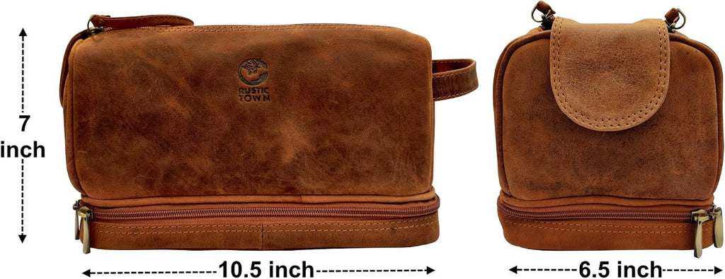 Leather Toiletry Bag for Men - Travel Shaving Dopp Kit - Bathroom Shower Toiletries Organizer - Cosmetic Make up Bag for Women