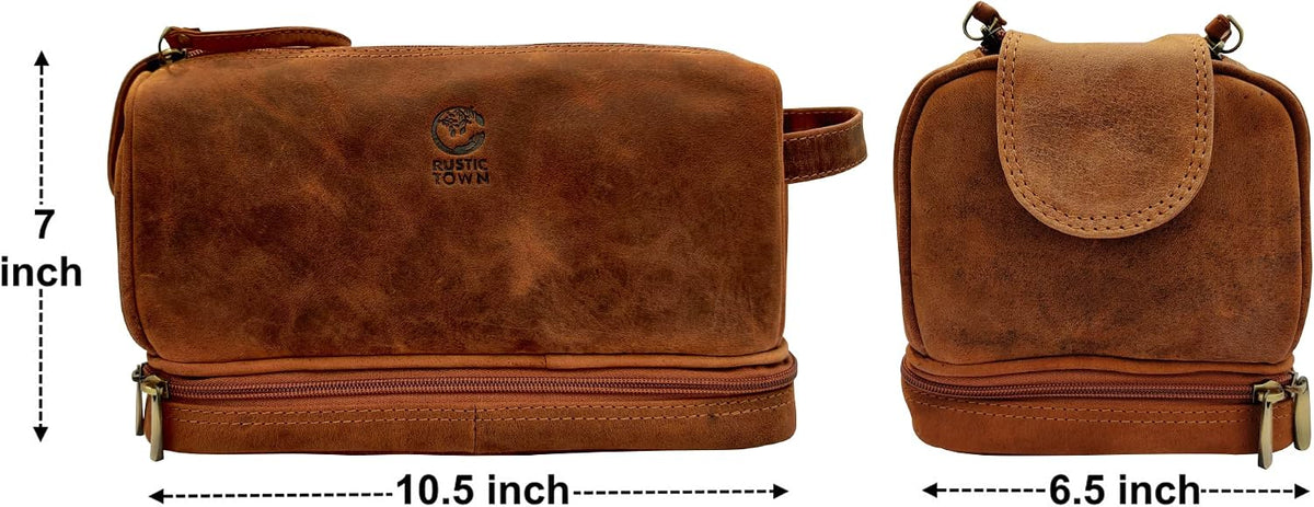 Leather Toiletry Bag for Men - Travel Shaving Dopp Kit - Bathroom Shower Toiletries Organizer - Cosmetic Make up Bag for Women