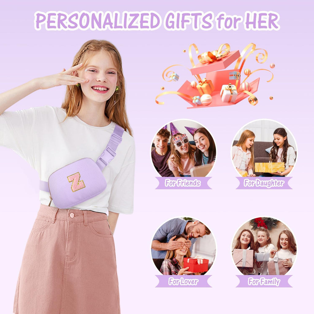 Gitus Gifts for Teen Girls Birthday Gifts for 6 7 8 9 10 11 12 Year Old Girls Initial Fanny Pack Belt Bag Crossbody Bag for Teen Girl Gifts Trendy Stuff Personalized Gifts Preppy Stuff (Lavender-Z)