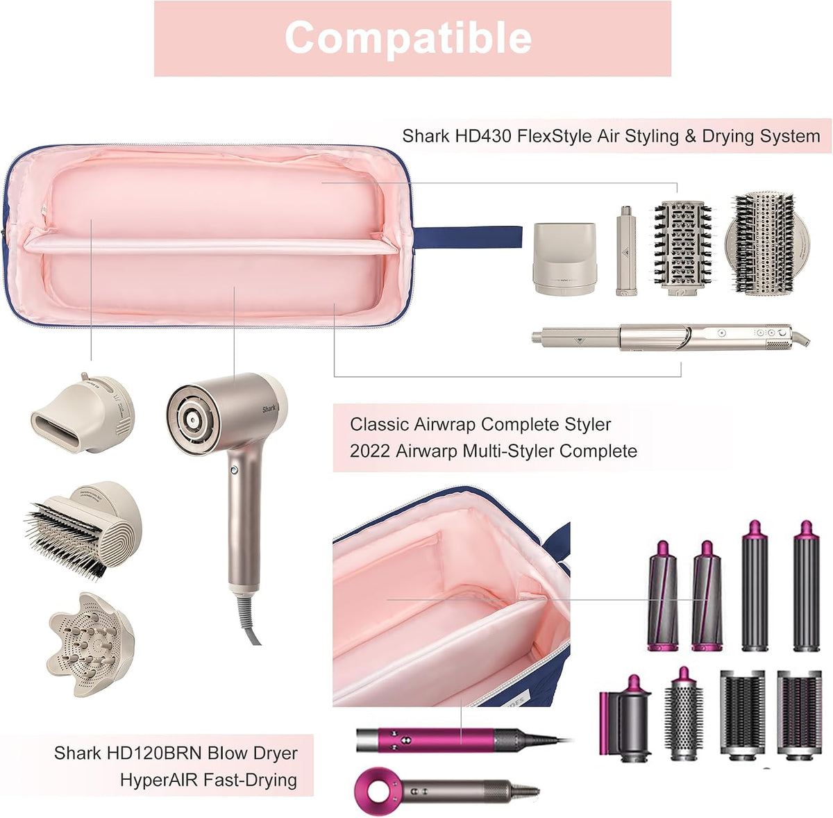 Leudes Hair Dryer Tools Travel Bag for Shark Flex Style Case Air Wrap