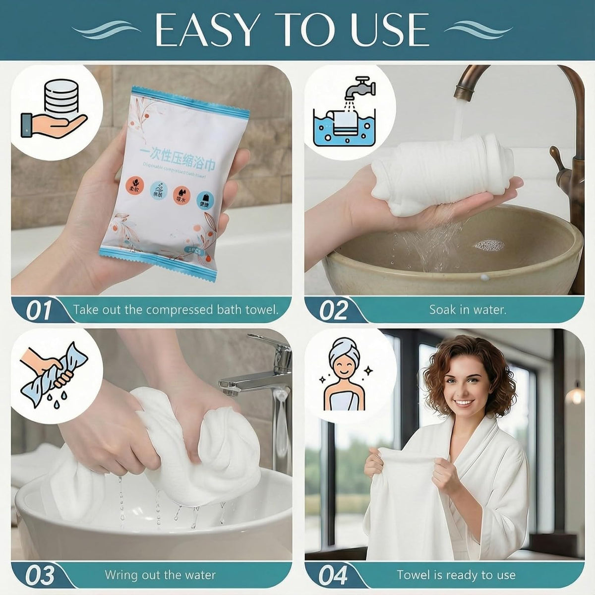 10 Pack Compressed Towels: Soft, Absorbent. Expands In Water For Travel Gym