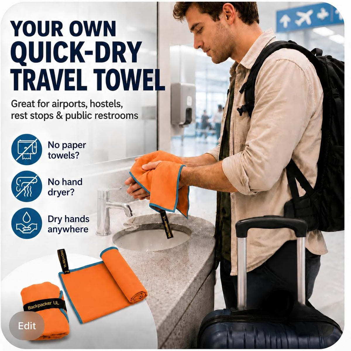 Backpacking Ultralight Quick Dry Microfiber Soft Fast Drying Hand and Face Towel Wash Cloth Camping Yoga Hiking Active Lifestyle Small (Orange, Small)