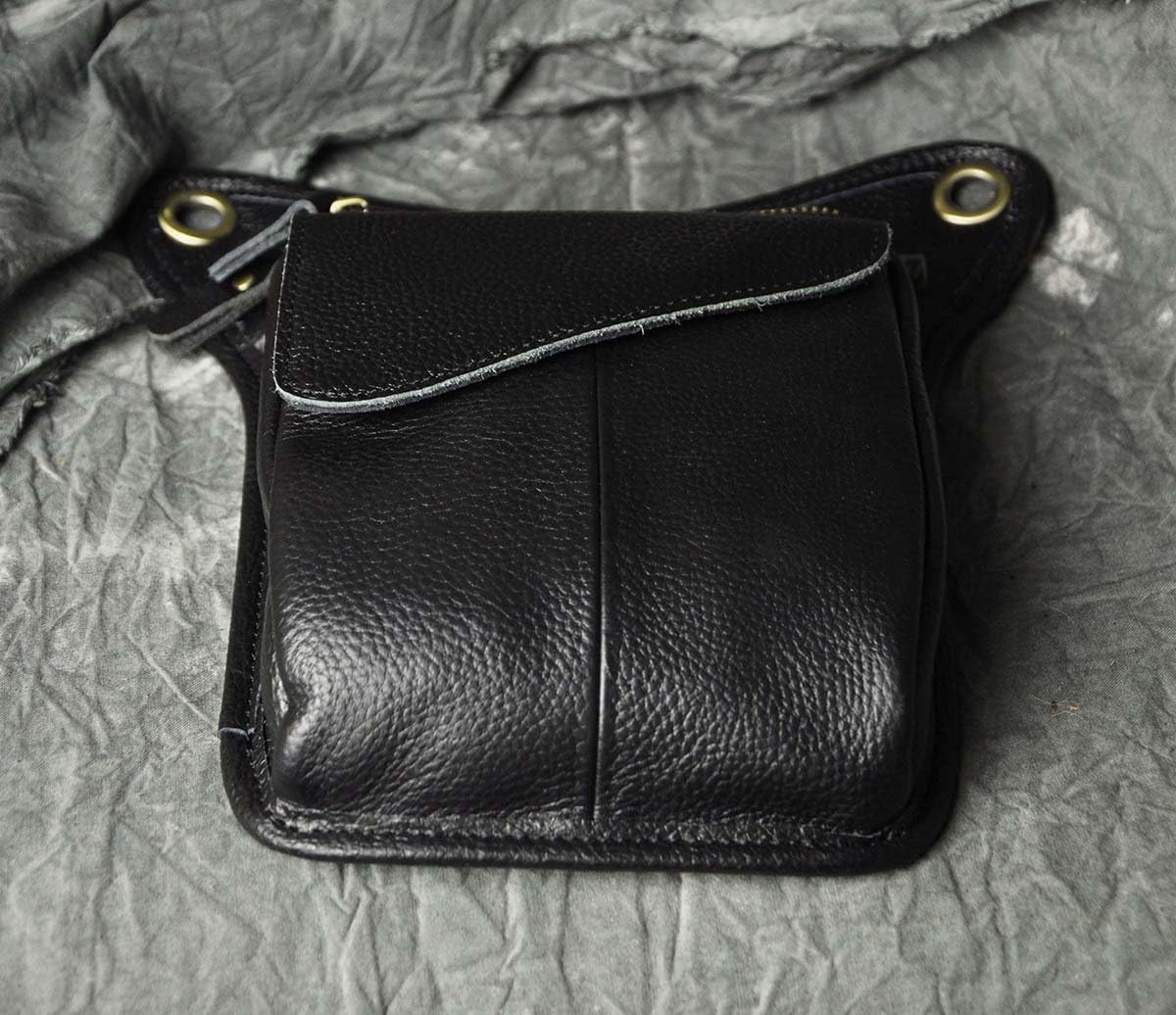 Le'aokuu Mens Genuine Leather Messenger Hiking Waist Hip Bum Pack Drop Leg Bag 211-3