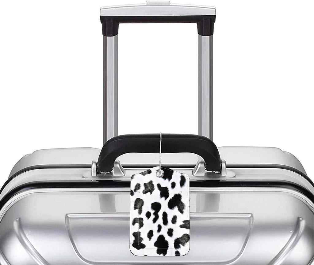 2 Pack PU Luggage Tags for Suitcase, Cow Texture Suitcase Tag Leather Privacy Cover ID Label with Stainless Steel Loop for Baggage Handbag School Bag Backpack