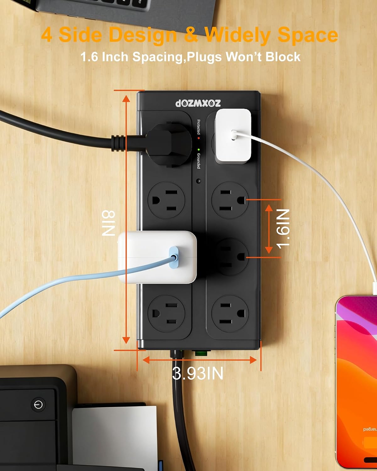 Surge Protector Power Strip 6Ft Extension Cord with 6 USB & 16 Outlets