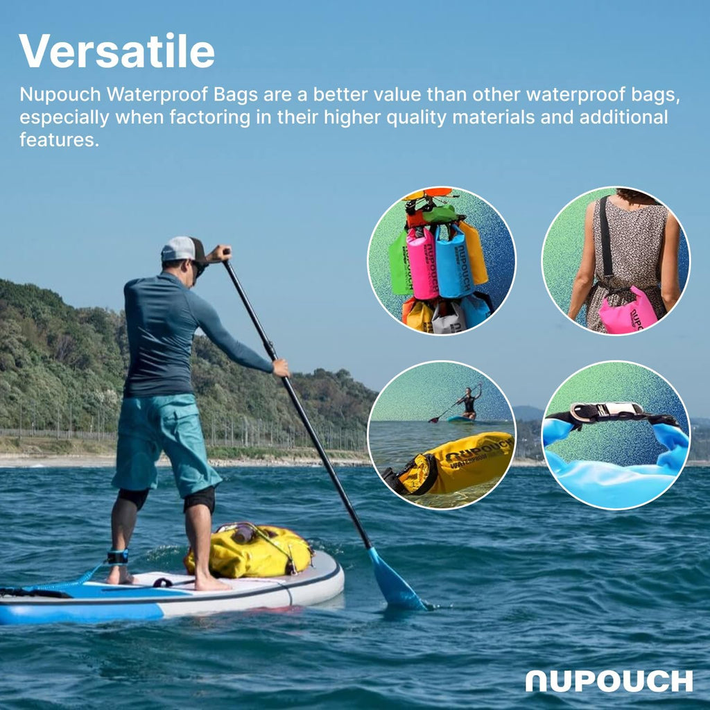 Nupouch Waterproof Dry Bag: 2L/5L/10L/20L Roll Top Lightweight Dry Storage Bag, Backpack for Travel, Swimming, Boating, Kayaking, Camping, or Beach