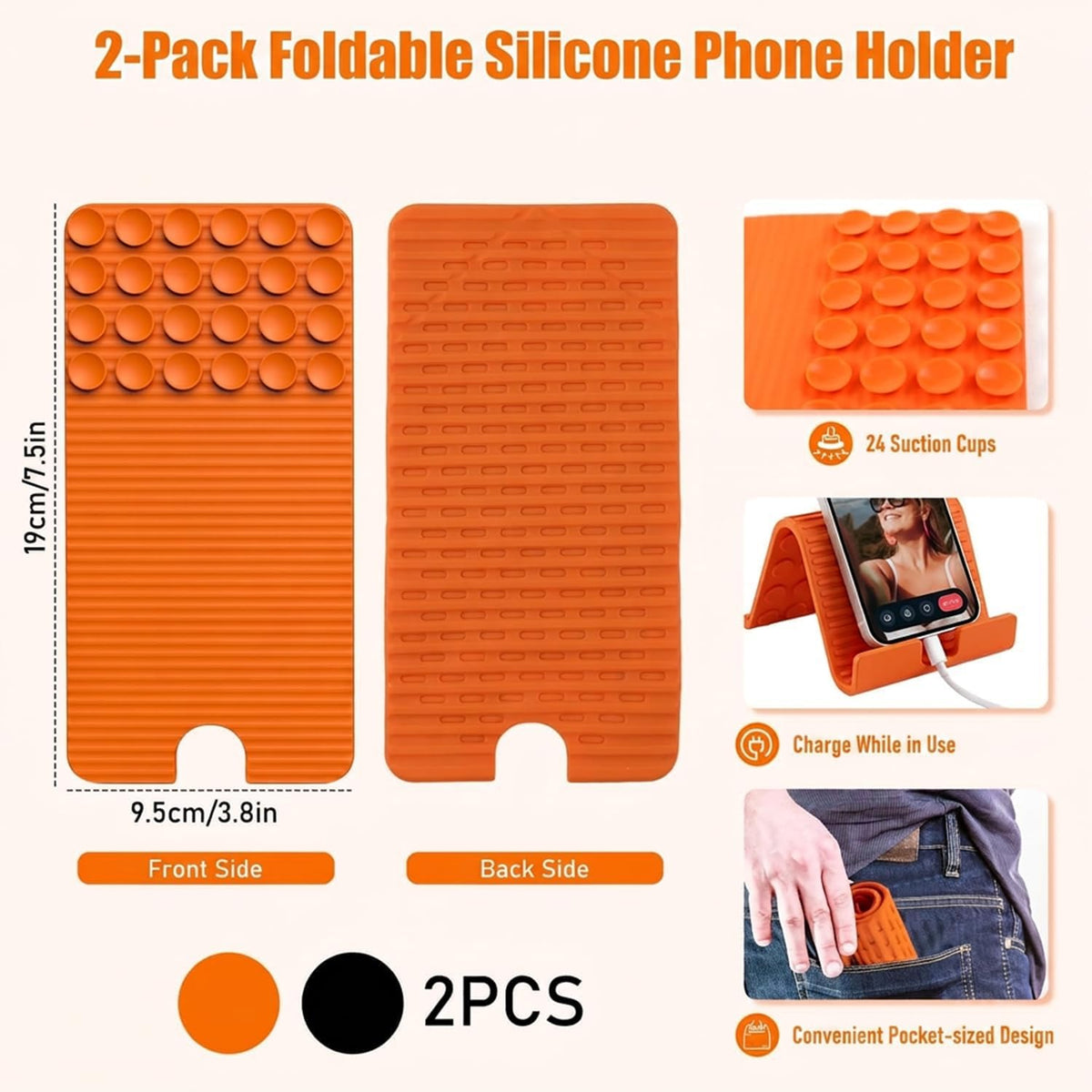 2pcs Airplane Phone Holder, Flexible Tablet Stand with 24 Suction Cups