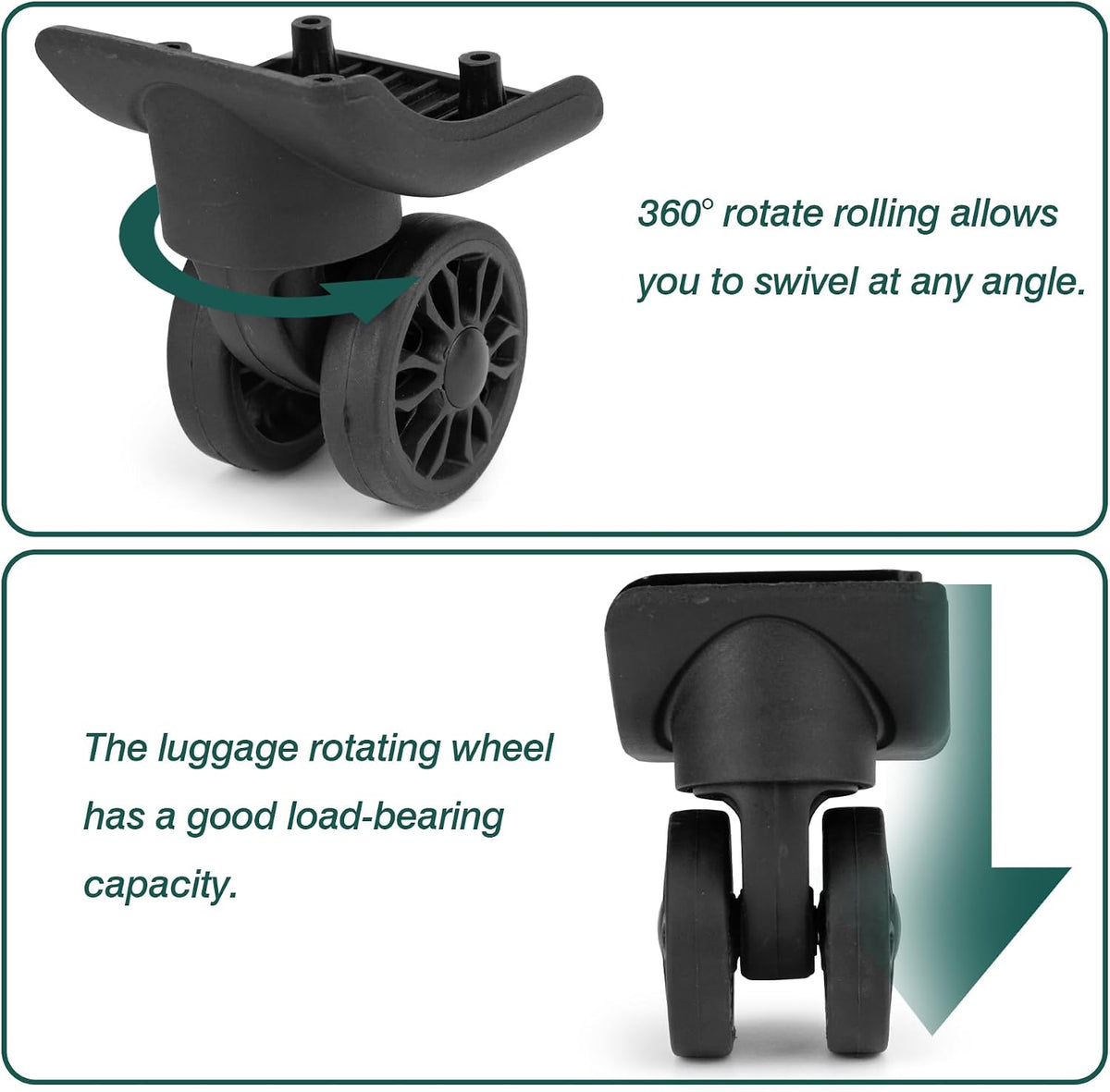 1Pair Double Row Luggage Replacement Caster Wheels Suitcase Repair EA149-2
