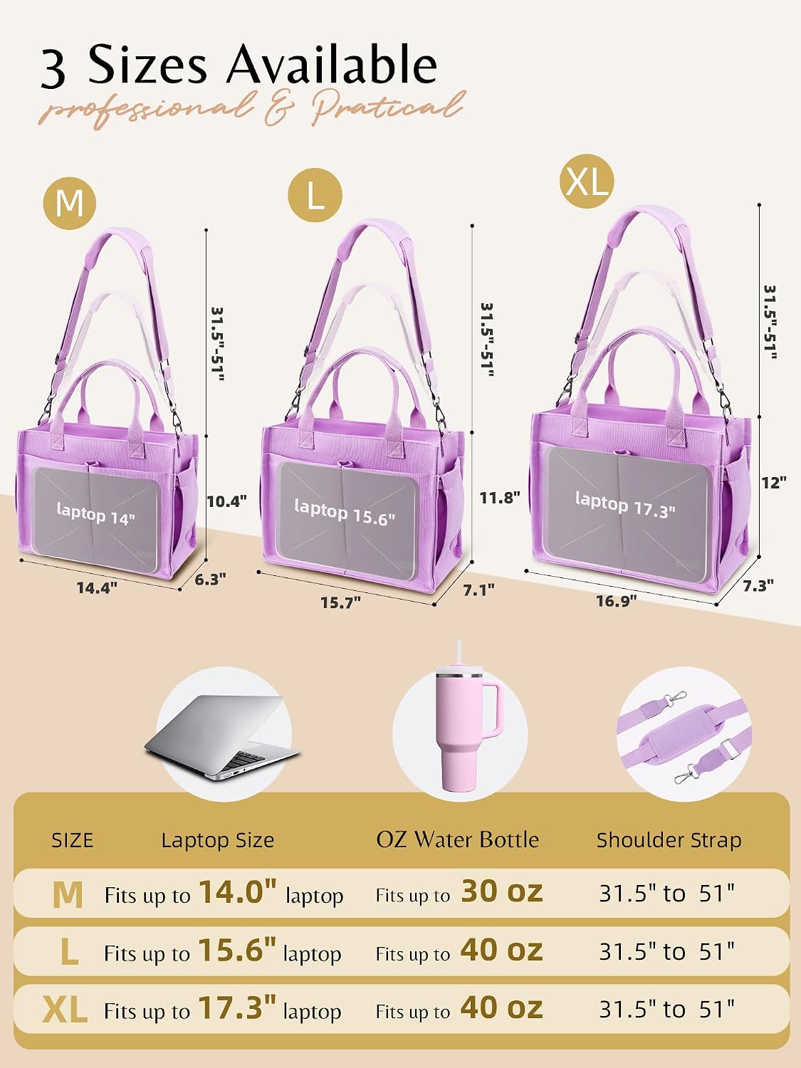 BESBESME Canvas Tote Bag for Women with Zipper, Work Laptop Purse with Compartments & Luggage Sleeve, Adjustable Strap