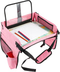 Kids Travel Tray for Toddler Car Seat, Toddler Car Seat Lap Tray, Car Seat Organizer Toddler, Car Lap Desk Table with Storage Pocket, Kids Active Eating Tray for Road Trip, Airplane, Stroller (PINK)