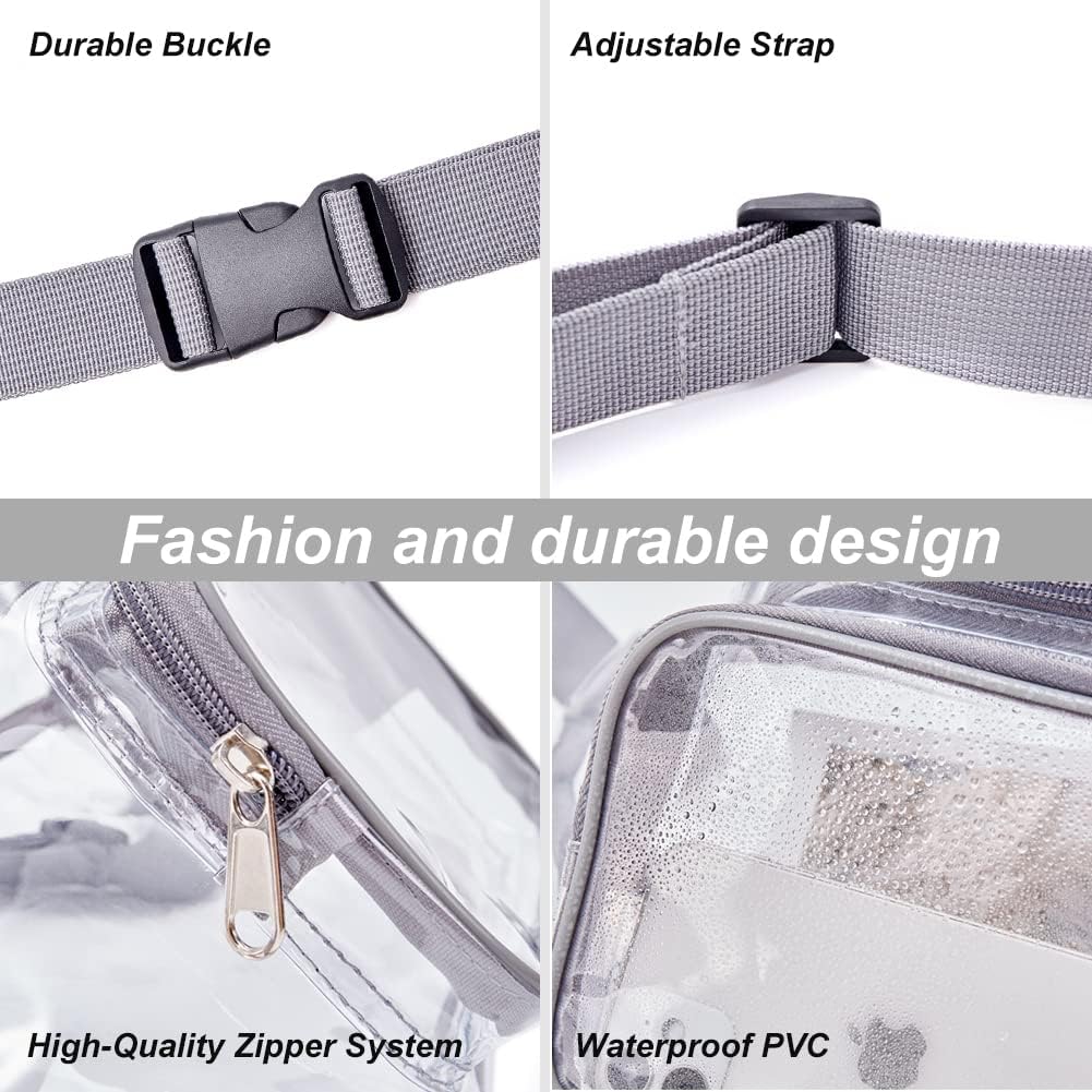 Clear Fanny Pack,Stadium Approved Waist Pack for Festival, Games,Travel and Concerts(Grey)